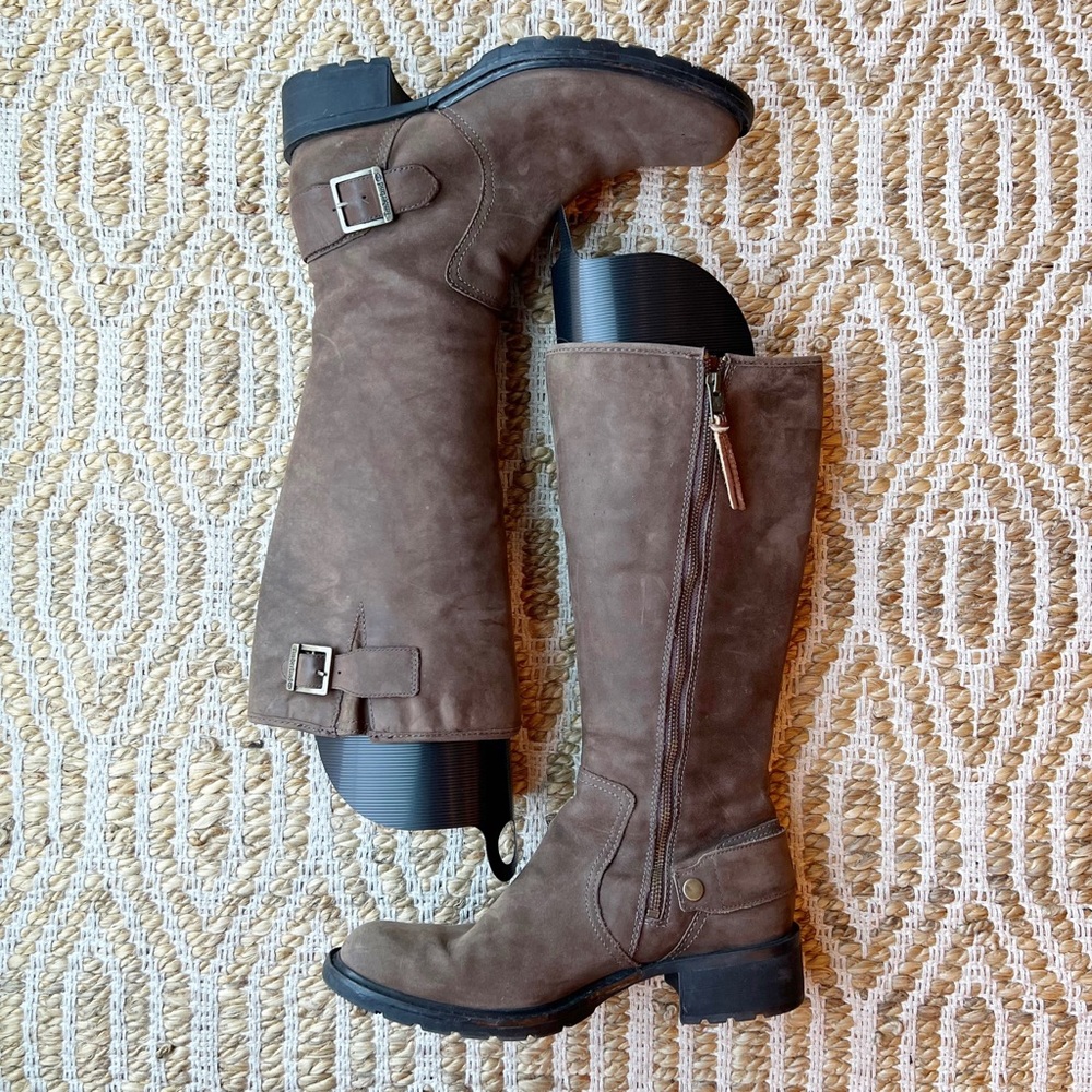 Timberland Lexiss Tall Leather Riding Boot Buckle Brown Size 9